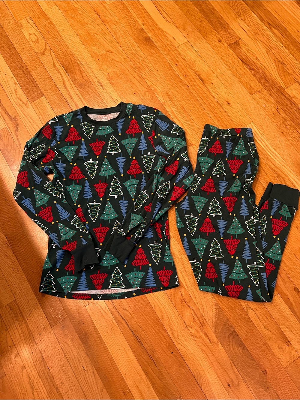 Carter's Green Pajama Set with Green and Red Holiday Trees